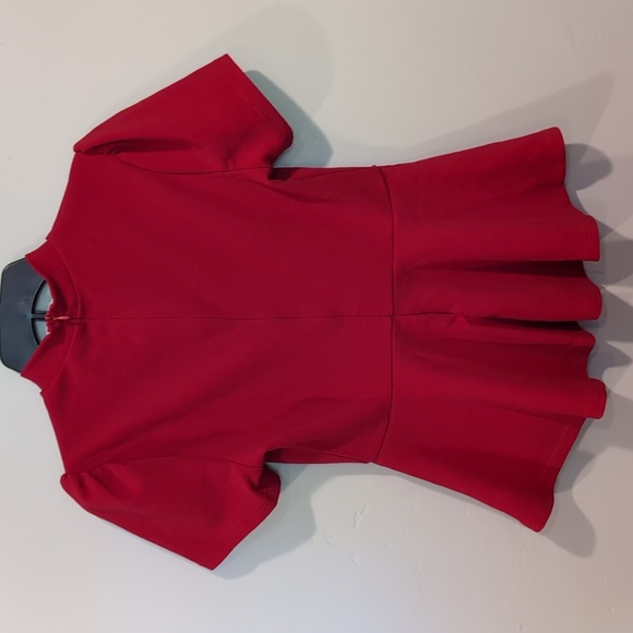 SHEIN Red Short Sleeve High Neck Zip Back Peplum Hem Blouse Size Medium - Picture 6 of 9